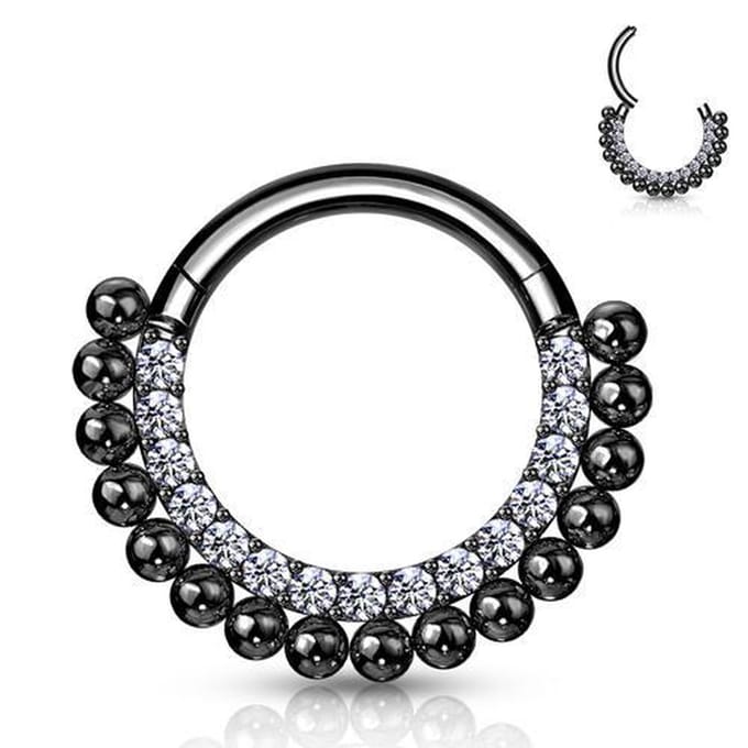 Piercing PVD Balls gemmed 1.2x8 - zwart - LMPiercings