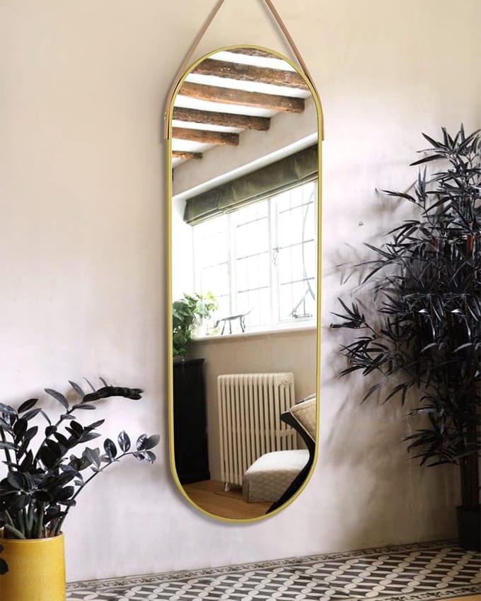 Ovale Wandspiegel 40x120 cm met Gouden Aluminium Frame