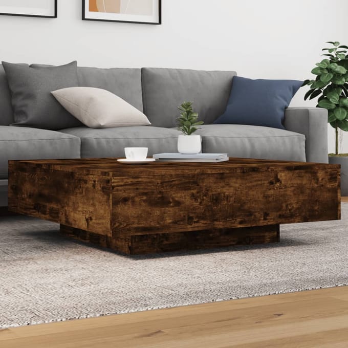 vidaXL - Salontafel - 100x100x31 - cm - bewerkt - hout - gerookt - eikenkleurig