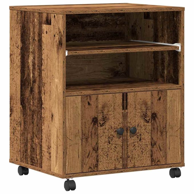 vidaXL - Printerstand - Oud - hout - 60 - x - 48 - x - 74 - cm - Bewerkt - hout