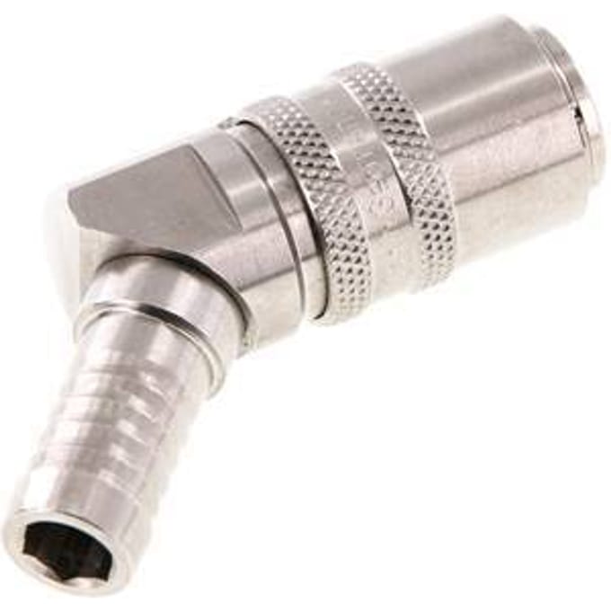 RVS DN 9 Tempereerkoppeling Snelkoppeling 13 mm Slangpilaar Dubbele afsluiting 45-deg