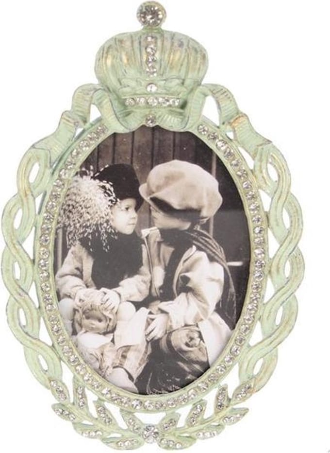 Fotolijstje met kroon groen ovaal (6,3x8,5cm) 9x1,5x13cm
