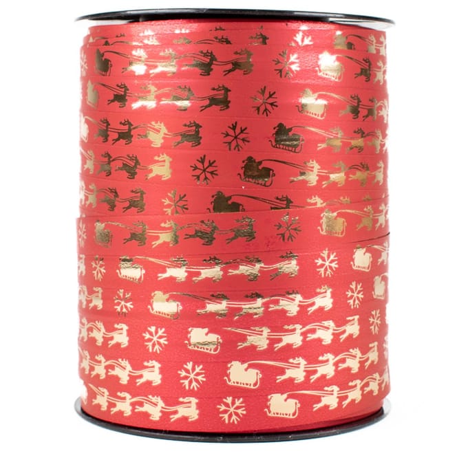 Kerstlint - krullint - cadeaulint - 10 mm x 250 meter - rood/goud - arrenslee