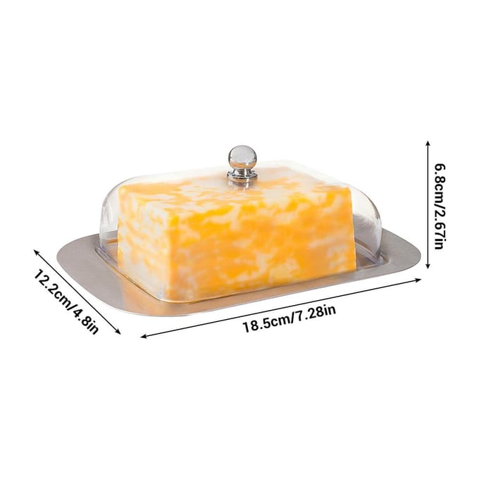 Beurrier Acier Inoxydable Plat de Conservation Alimentaire avec Couvercle Transparent Hermétique beige