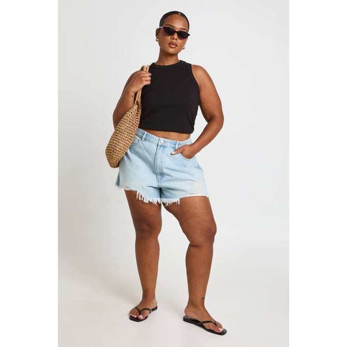 boohoo Dames Plus Size Hoge Taille Gescheurde Mom Shorts | Gebleekt | Maat: 54