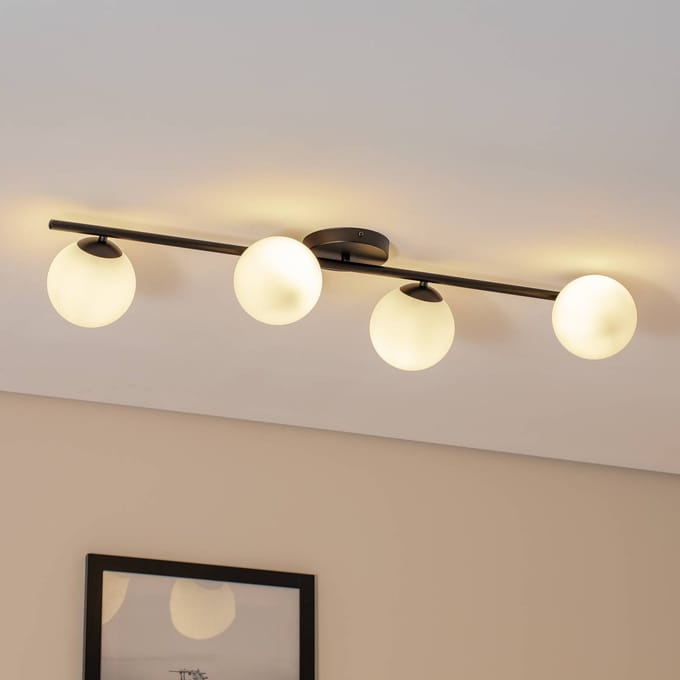 EMIBIG LIGHTING Plafondlamp Glassy, zwart/opaal, 100 cm, 4-lamps, lineair