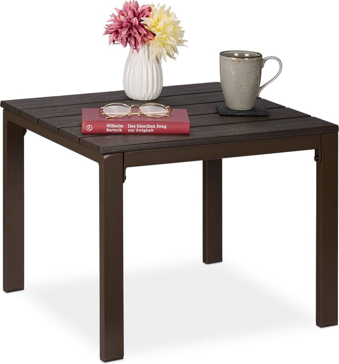 balkontafel met houtlook - 39 x 52 x 48 cm - stalen frame - buitentafel - bruin