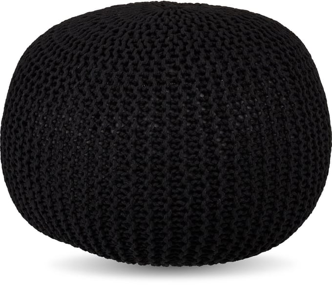 Poef - ⌀ 46 cm - gebreid - zwart