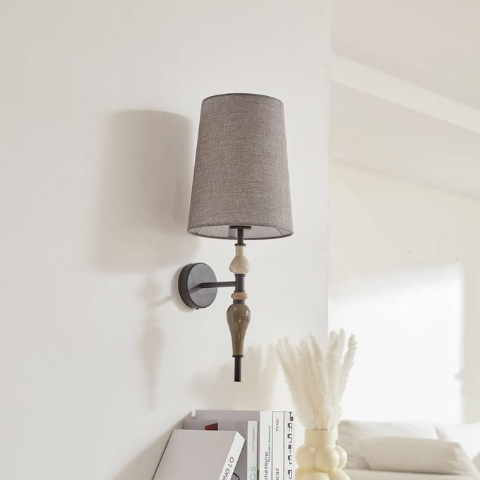 Lindby wandlamp Haldorin, grijs/zwart, textiel, 58 cm