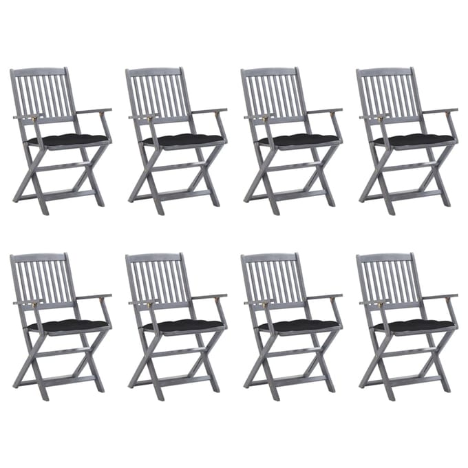 vidaXL - Inklapbare - stoelen - 8 - st - met - kussens - massief - acaciahout