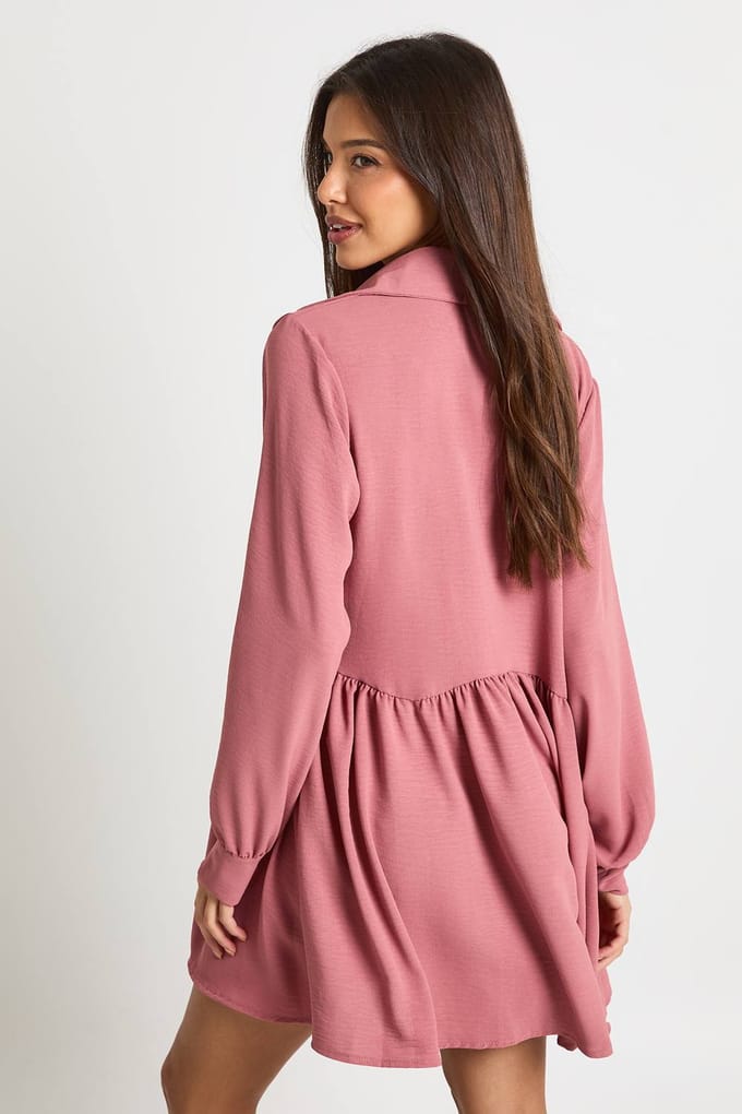 boohoo Dames Gehamerde smockjurk met volumemouwen | Rose | Maat: 8