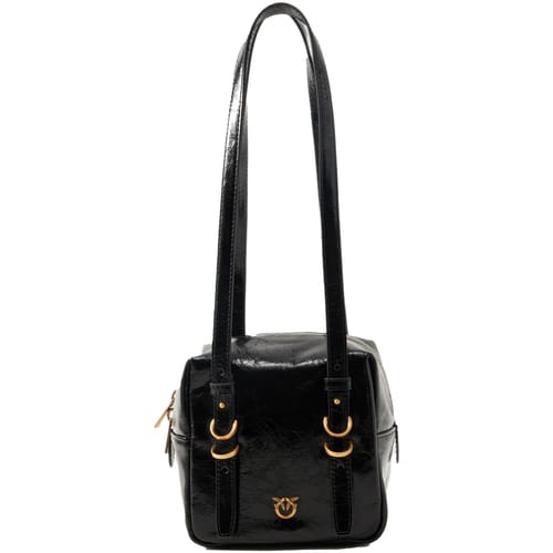 PINKO Cubic Mini tas Schoudertas Leder 16 cm - Dames - nero-antique gold