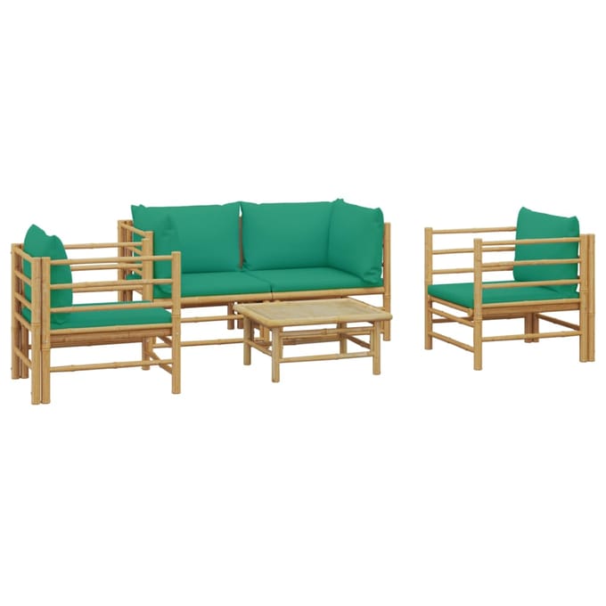 vidaXL - 5-delige - Loungeset - met - kussens - bamboe - groen