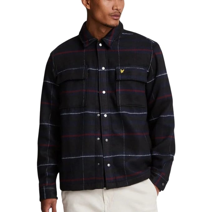Lyle & Scott geborsteld tartan modderig marineblauw overshirtjack