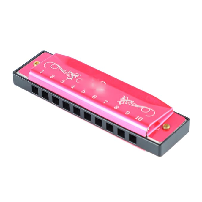 Harmonica 10 Trous 20 Notes Ton de Do Professionnel Standard Harmonica à Bouche avec Étui pour Enfant Débutant Rose rouge rose