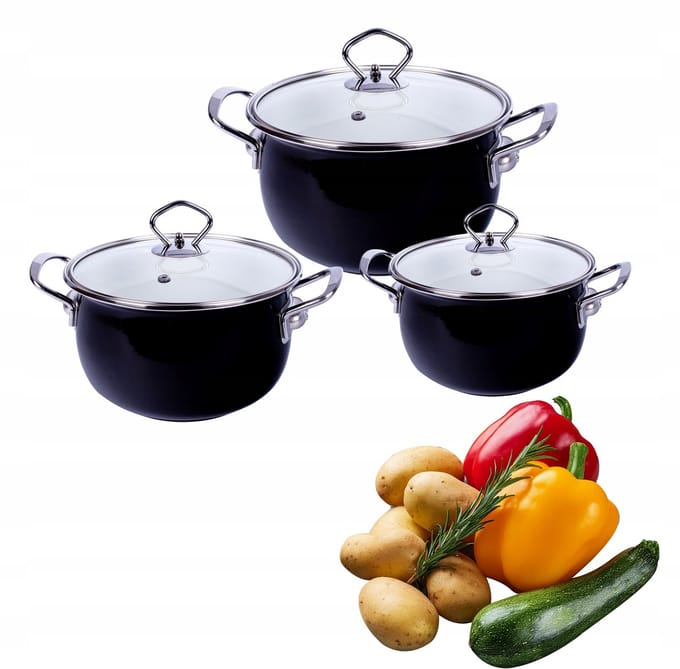 MG Home Rustico Pannenset 6 Delen - Zwart/Wit Emaille