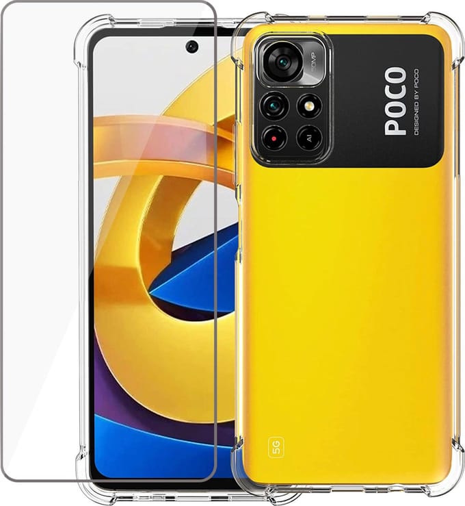 Geschikt voor Xiaomi Poco M4 Pro Hoesje + Screenprotector - Transparant Case met Cover Glas