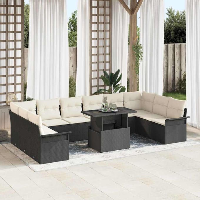 vidaXL Tuin Sofa Set 11 st Zwart Poly riet