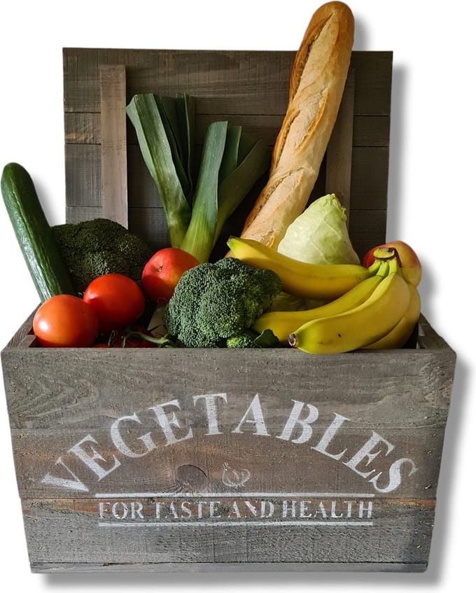 Kist-hout- Grijs - met opdruk 'VEGETABLES' - 45x30x30cm- 1 stuk