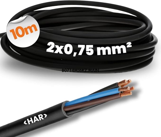 Flexibele 2-aderige Rubberen Aansluitkabel 0.75mm 10 Meter Zwart
