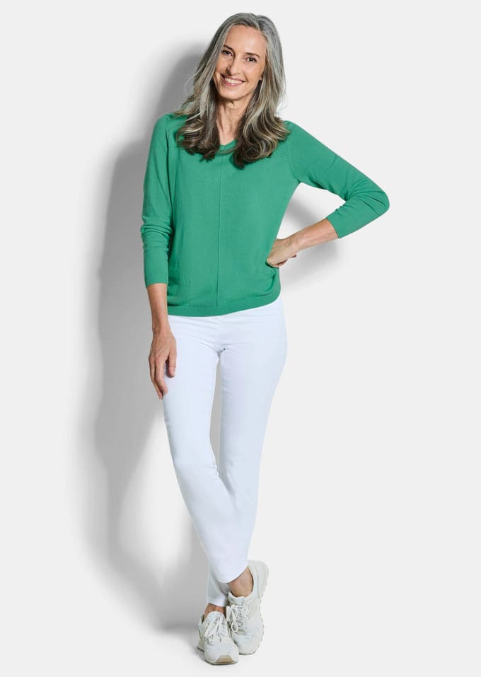 Pullover met een V-hals van COTTAMIRA - groen - Gr. 38 van Goldner Fashion
