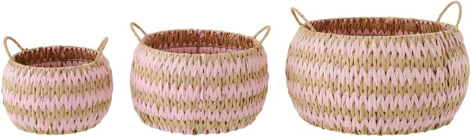 J-Line mand met handvatten - papier - naturel/lichtroze - set van 3