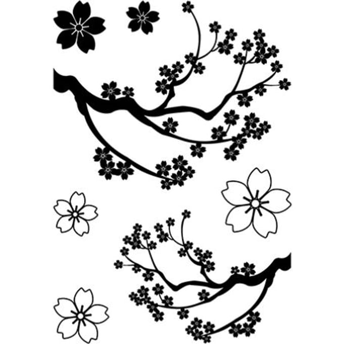 Clear Stamps "Kersenbloesems", 7 stuks