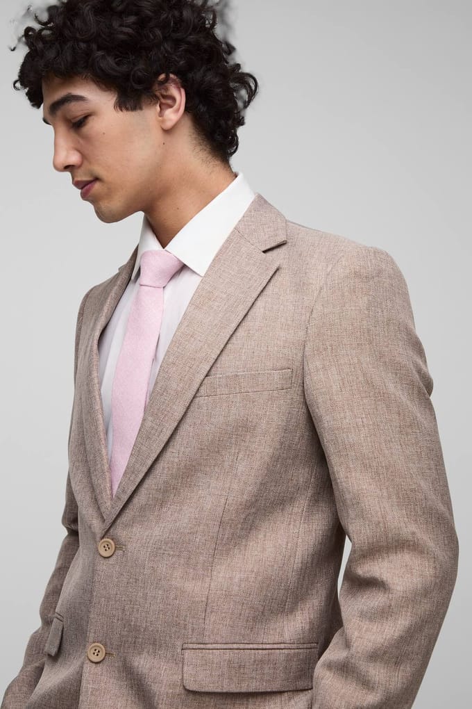 Slim Fit Single Breasted Suit Jacket | Brown | Size Medium