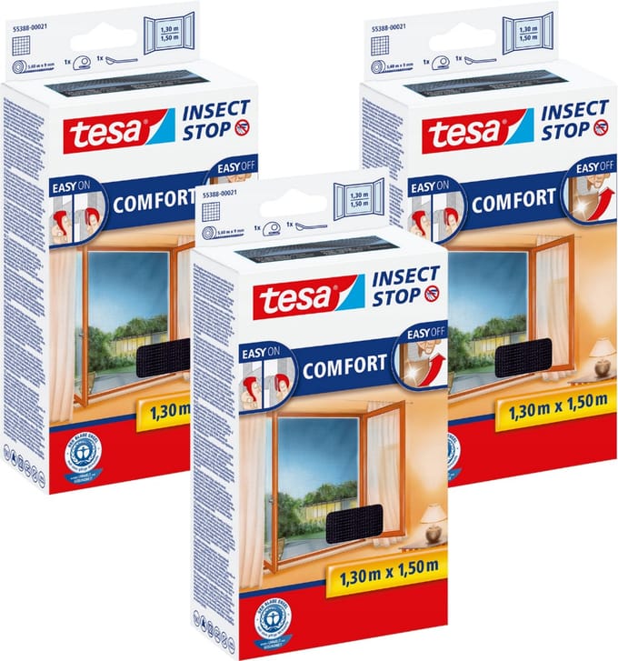 Tesa COMFORT - Raamhor - 1,3x1,5m - Zwart - Herbruikbaar