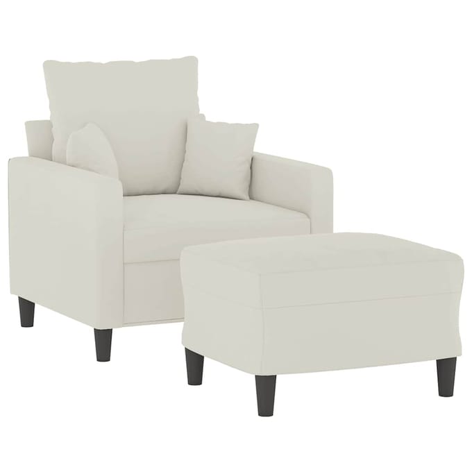 vidaXL - Fauteuil - met - voetenbank - 60 - cm - fluweel - crèmekleurig