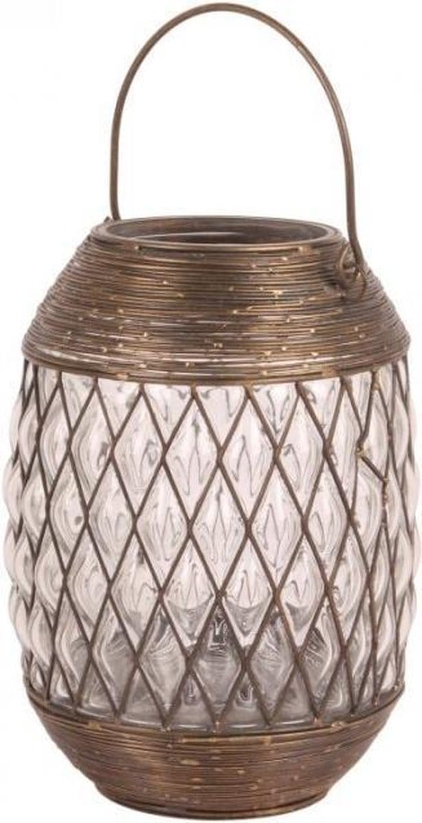 Lantaarn 27 cm koper bruin / goud glas | 10704603 | Dutch Style