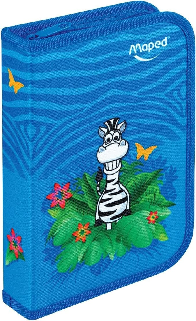 Blauw Scholierenetui Jungle Thematisch Polyester Etui met Volledige Inhoud