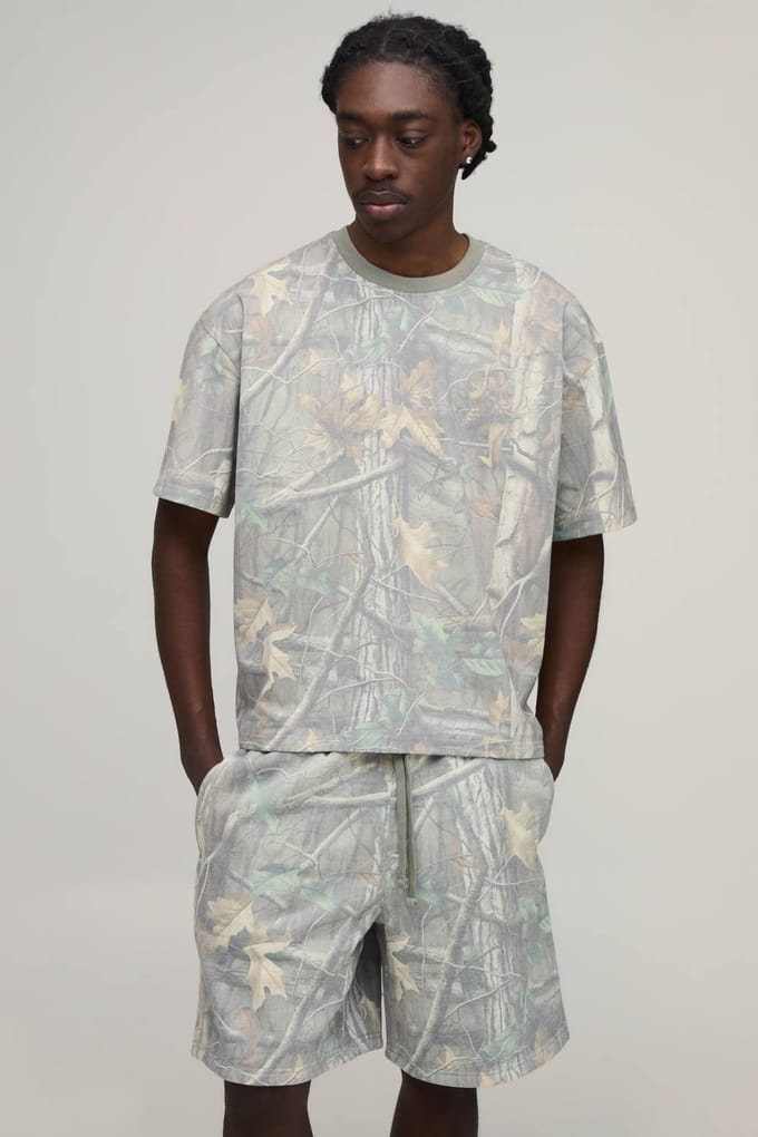 Forest Camo Oversized Boxy T-shirt & Baggy Short Set | Size Medium