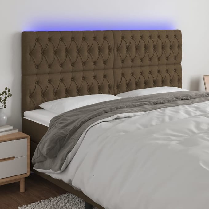 vidaXL - Hoofdbord - LED - 180x7x118/128 - cm - stof - donkerbruin