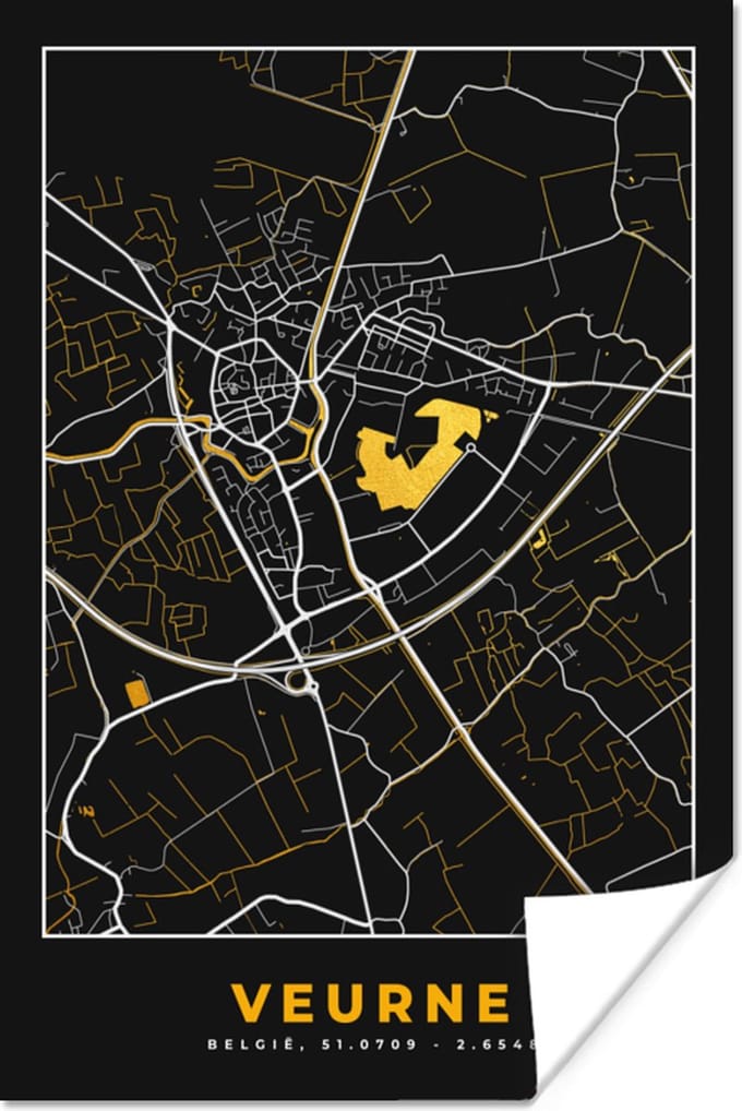 Poster Veurne - Goud - Plattegrond - Stadskaart - Kaart - 60x90 cm