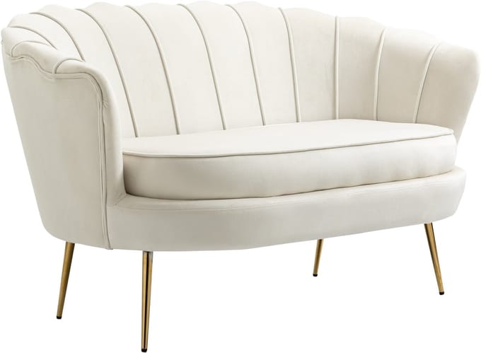HOMCOM-2-Sitzer-Sofa-Polyester, Metall-130L x 77B x 77H cm-Cremeweiß
