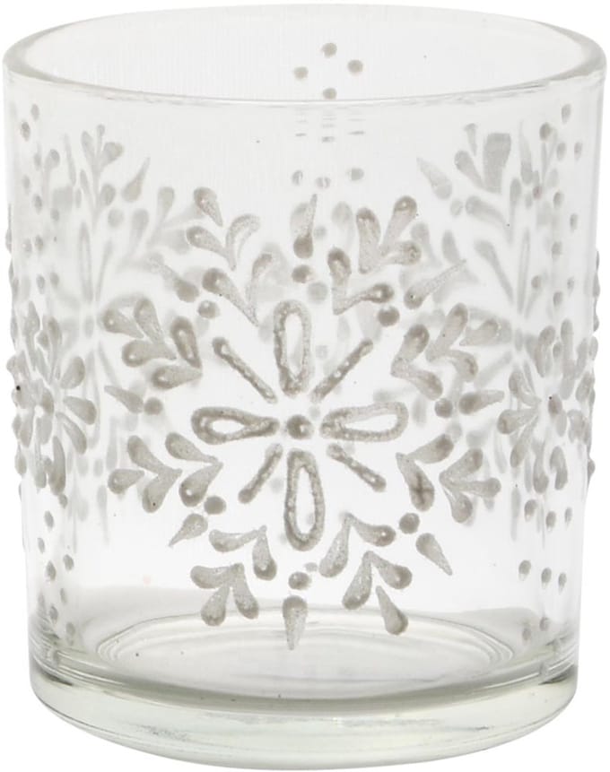 Dekoratief | Theelichthouder 'Winter Flake', transparant/wit, glas, 7x7x8cm | A255289