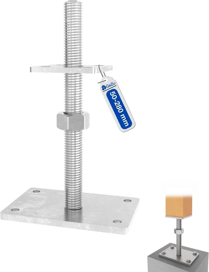GeZu Impex Verstelbare Paalhouder Met Moer 100 x 100 mm Gegalvaniseerd