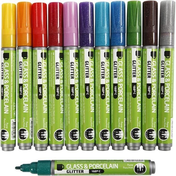 CC Glas- en Porseleinstift Semi-transparant Glitter Set 12 stuks