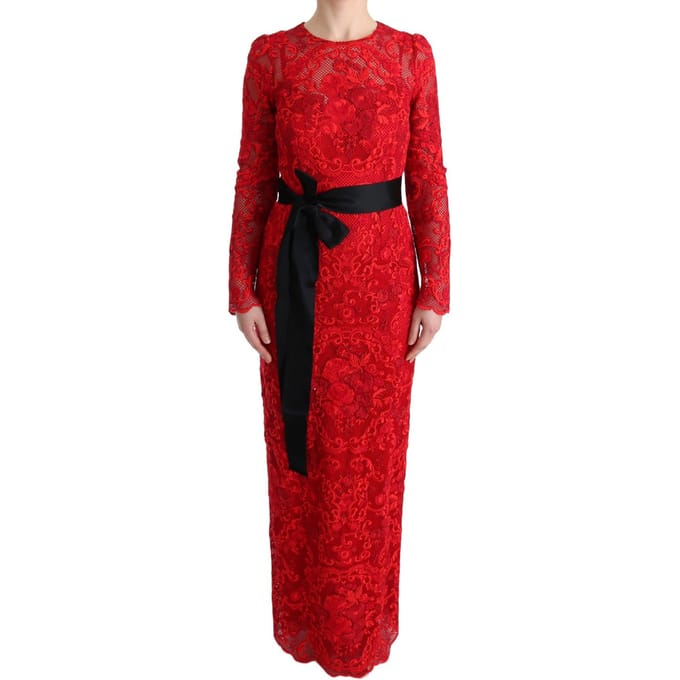 Dolce Gabbana Rode Kanten Maxi-jurk