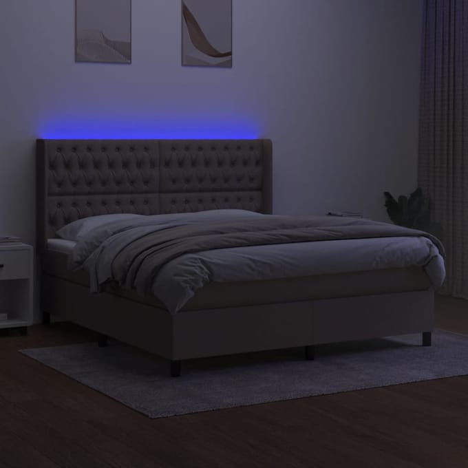 vidaXL - Boxspring - met - matras - en - LED - stof - taupe - 180x200 - cm