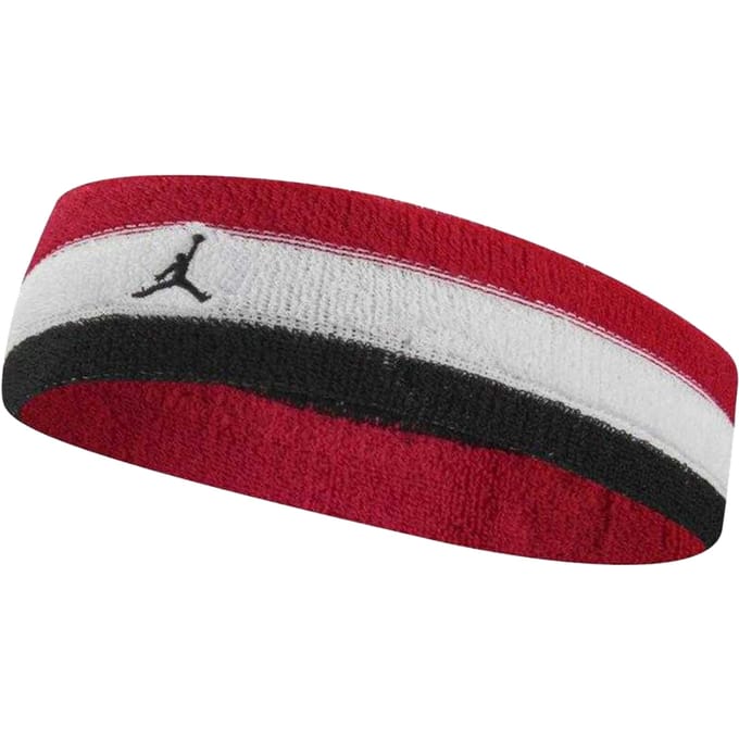 Nike Contrast gestreepte badstof hoofdband (Rood/Wit/Zwart)