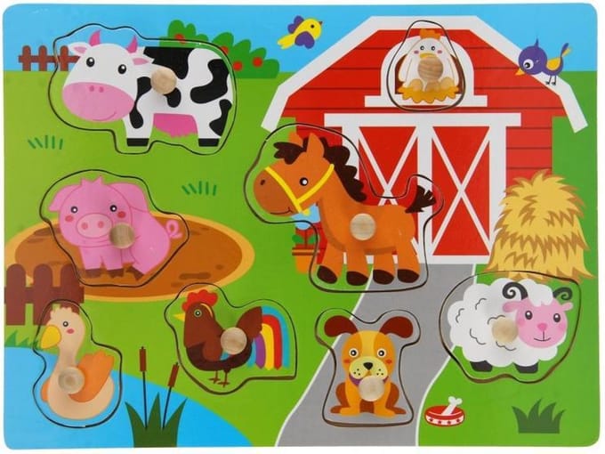Houten Knopjespuzzel Boerderij - Noppenpuzzel Hout