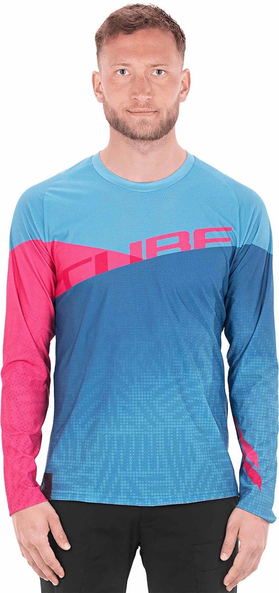 CUBE Fietsshirt EDGE ROUND NECK JERSEY L/S BLUE/PINK S