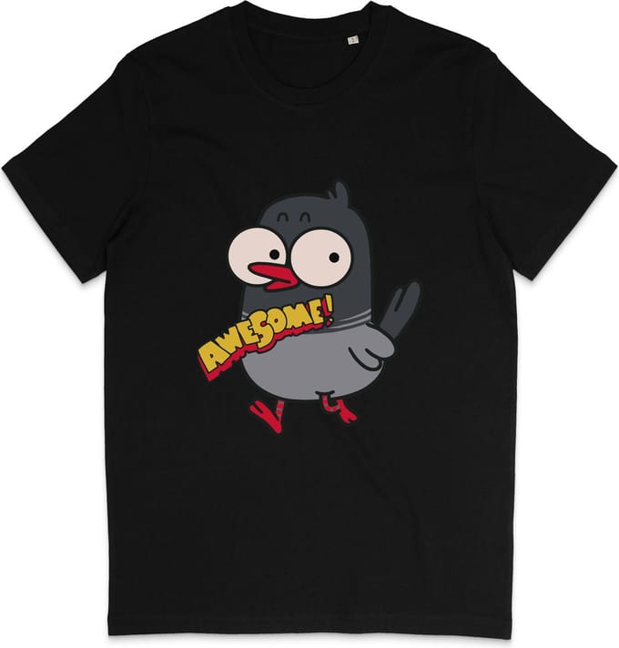 Grappig T Shirt Heren en Dames - Cartoon Vogel Awesome Geweldig - Zwart - L