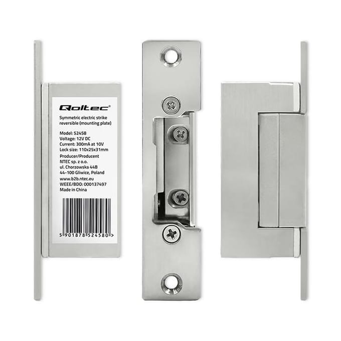 Qoltec - Elektrozaczep - Reversibel - 12V - Roestvrij Staal