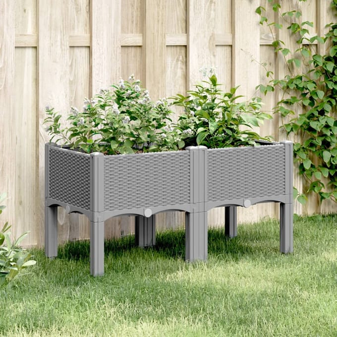 vidaXL - Plantenbak - met - poten - 80x40x42 - cm - polypropeen - lichtgrijs
