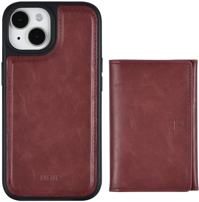 UNIQ Accessory Back Cover - iPhone 15 - Rood - Afneembare pasjeshouder - Strak design