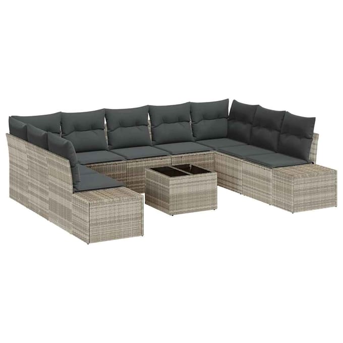 vidaXL Tuin Sofa Set 10 st Lichtgrijs poly rattan