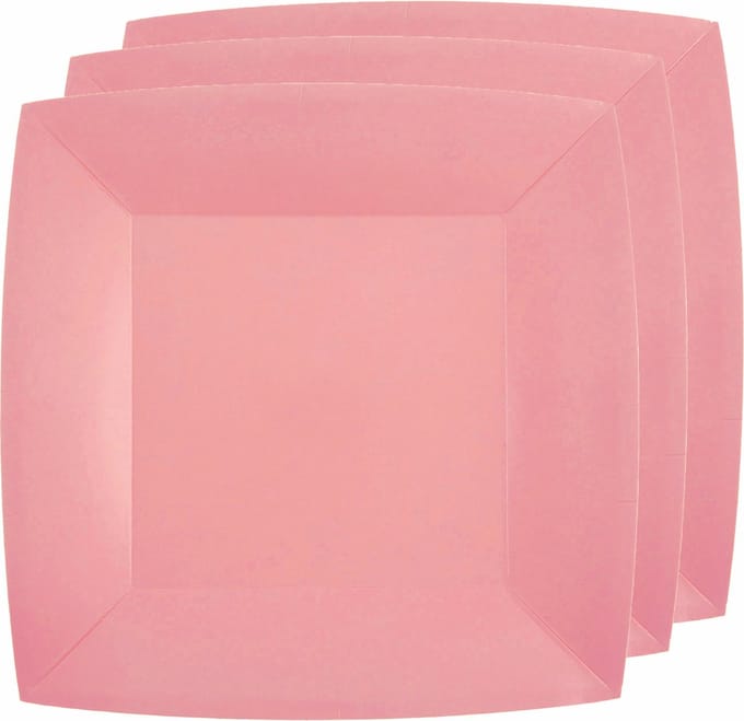 Santex Feest gebaksbordjes - roze - 10x - karton - 18 cm - vierkant - kartonnen feestbordjes